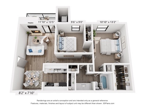 Floor plan for 2 beds, 1 bath, 816 sqft